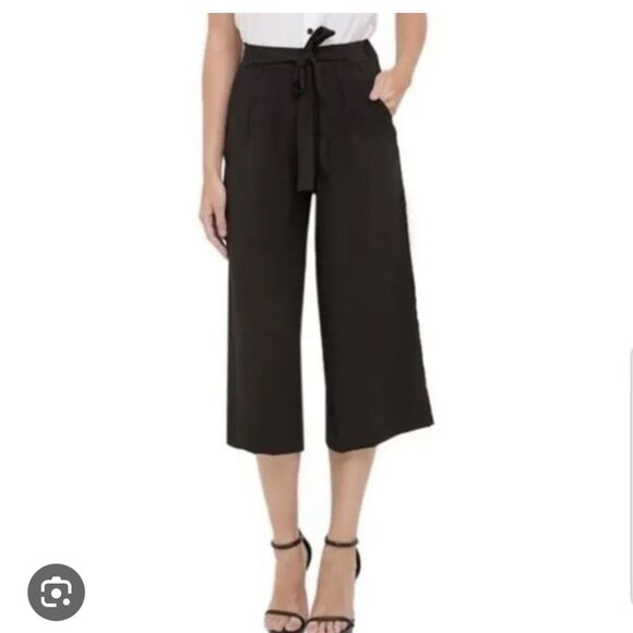 Zara Womens Trafaluc Navy Paperbag Waist Cropped Pants Small Wideleg Coastal - Picture 1 of 8